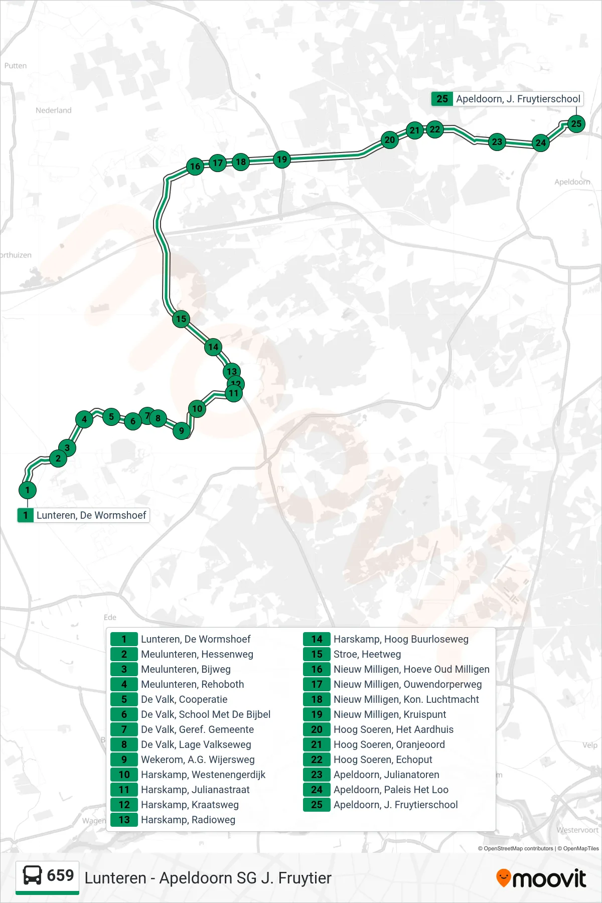 Lijn 659 (bus, Apeldoorn Jacobus Fruytier): route en haltes op de kaart