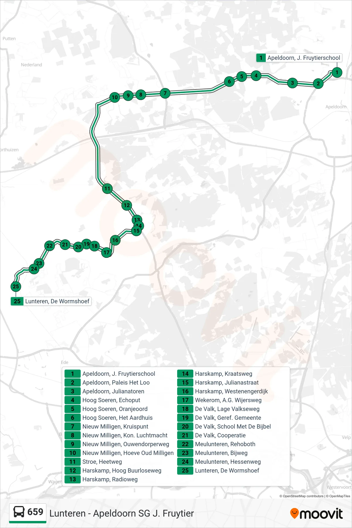 Lijn 659 (bus, Lunteren): route en haltes op de kaart