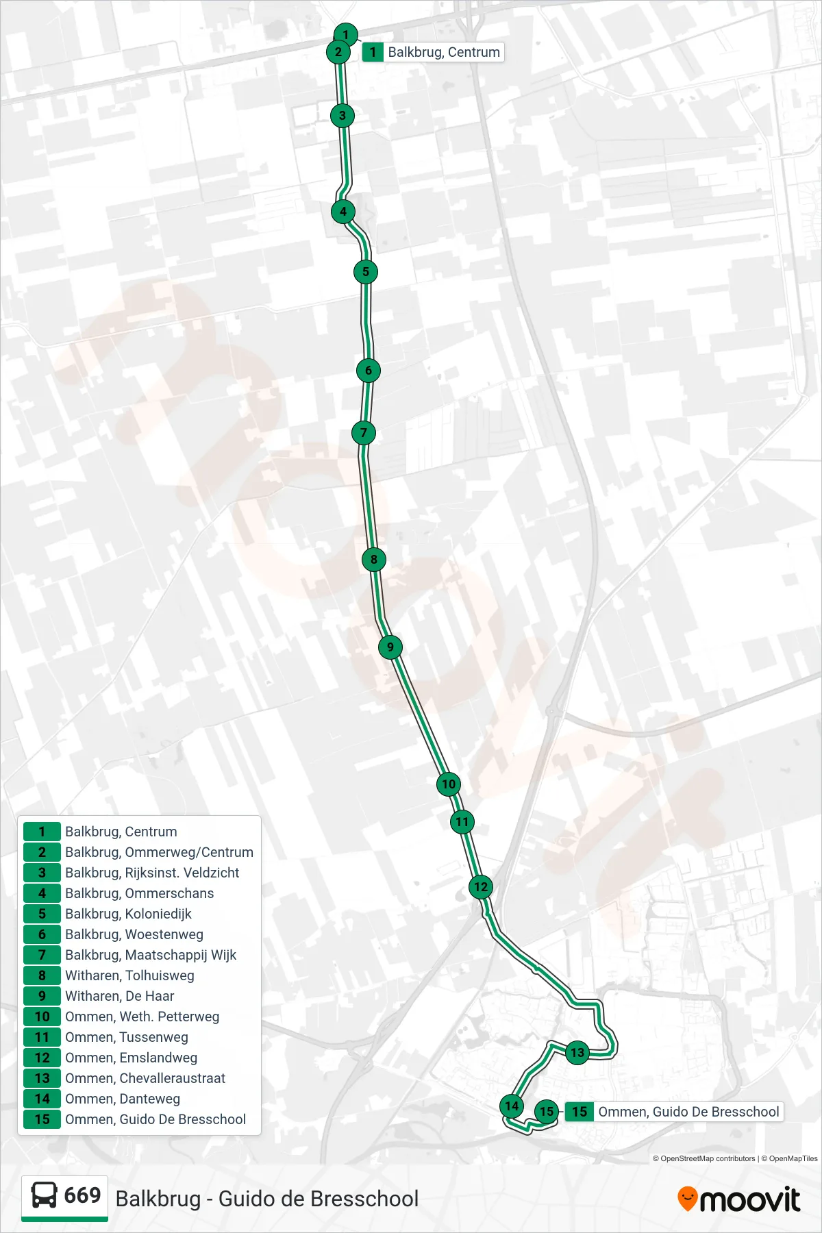 Lijn 669 (bus, Ommen Gbs Guido De Bres): route en haltes op de kaart