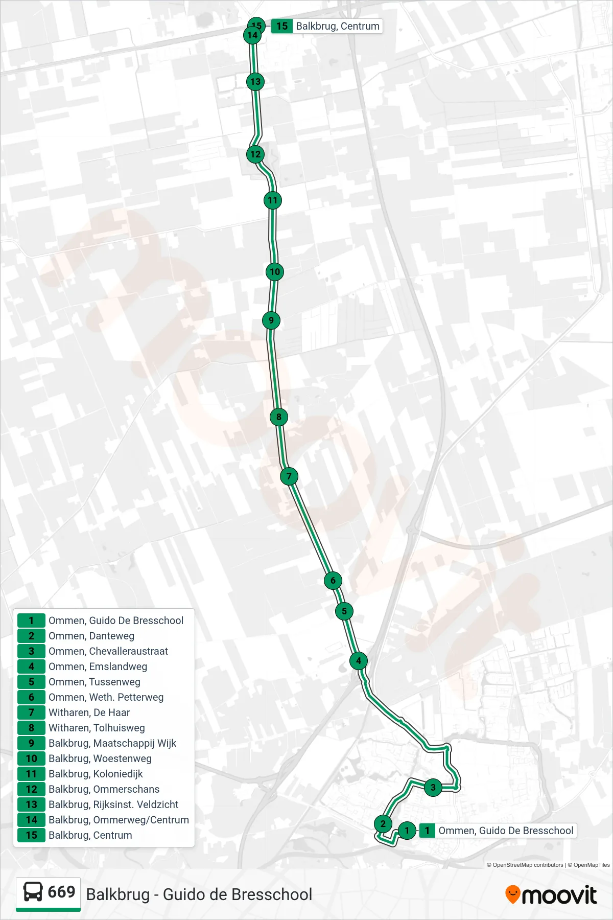 Lijn 669 (bus, Balkbrug): route en haltes op de kaart