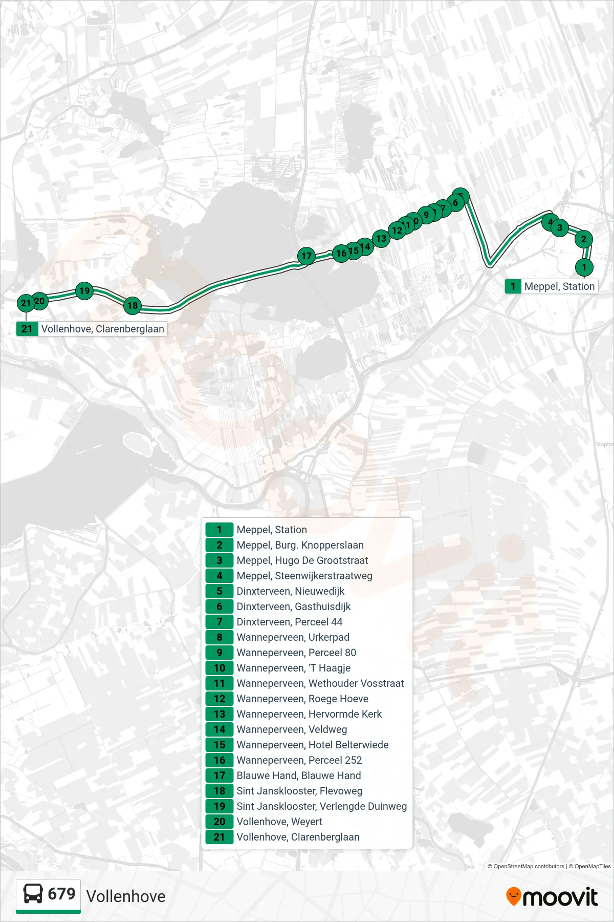 Lijn 679 (bus, Vollenhove): route en haltes op de kaart