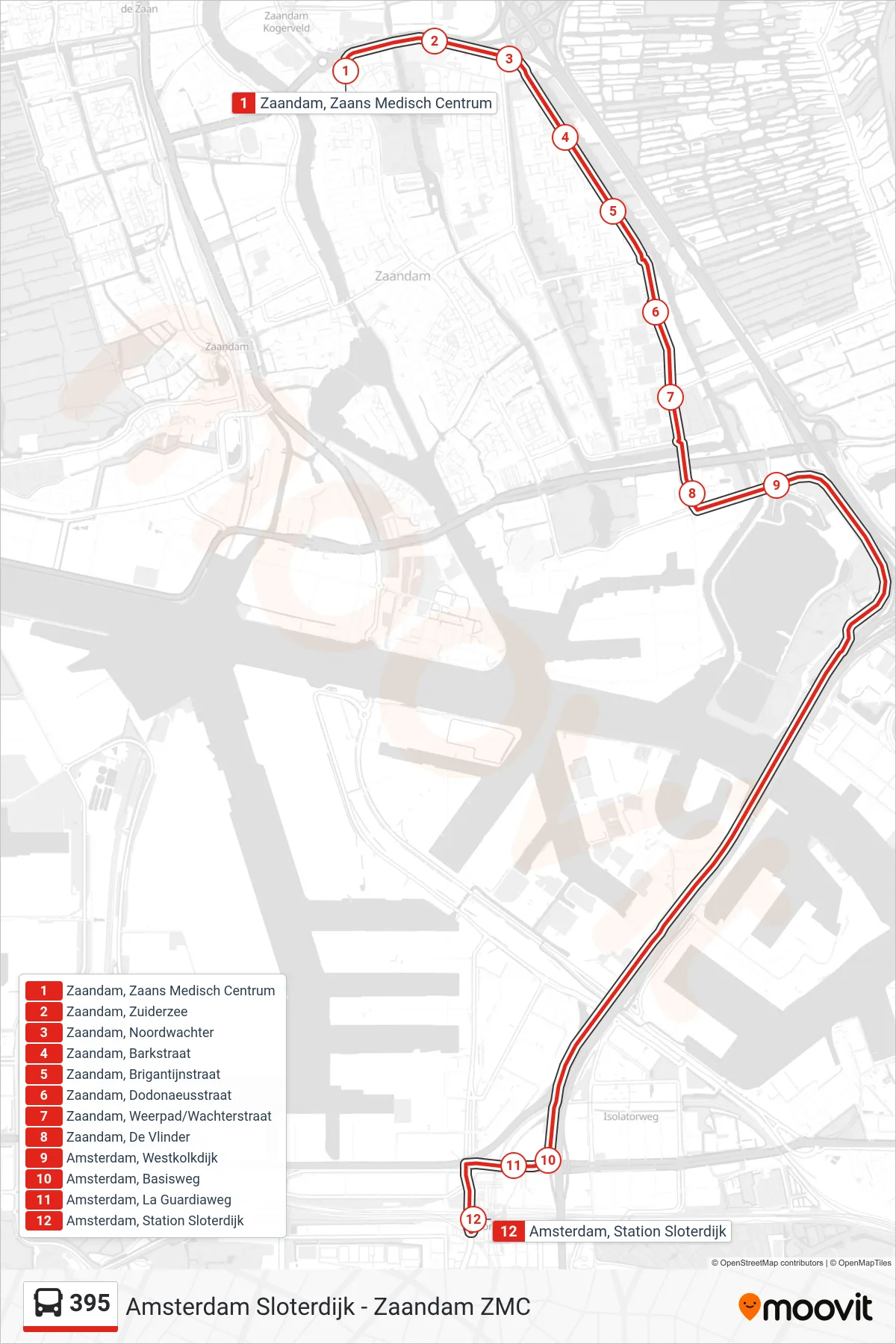 Lijn 395 (bus, Amsterdam Sloterdijk): route en haltes op de kaart