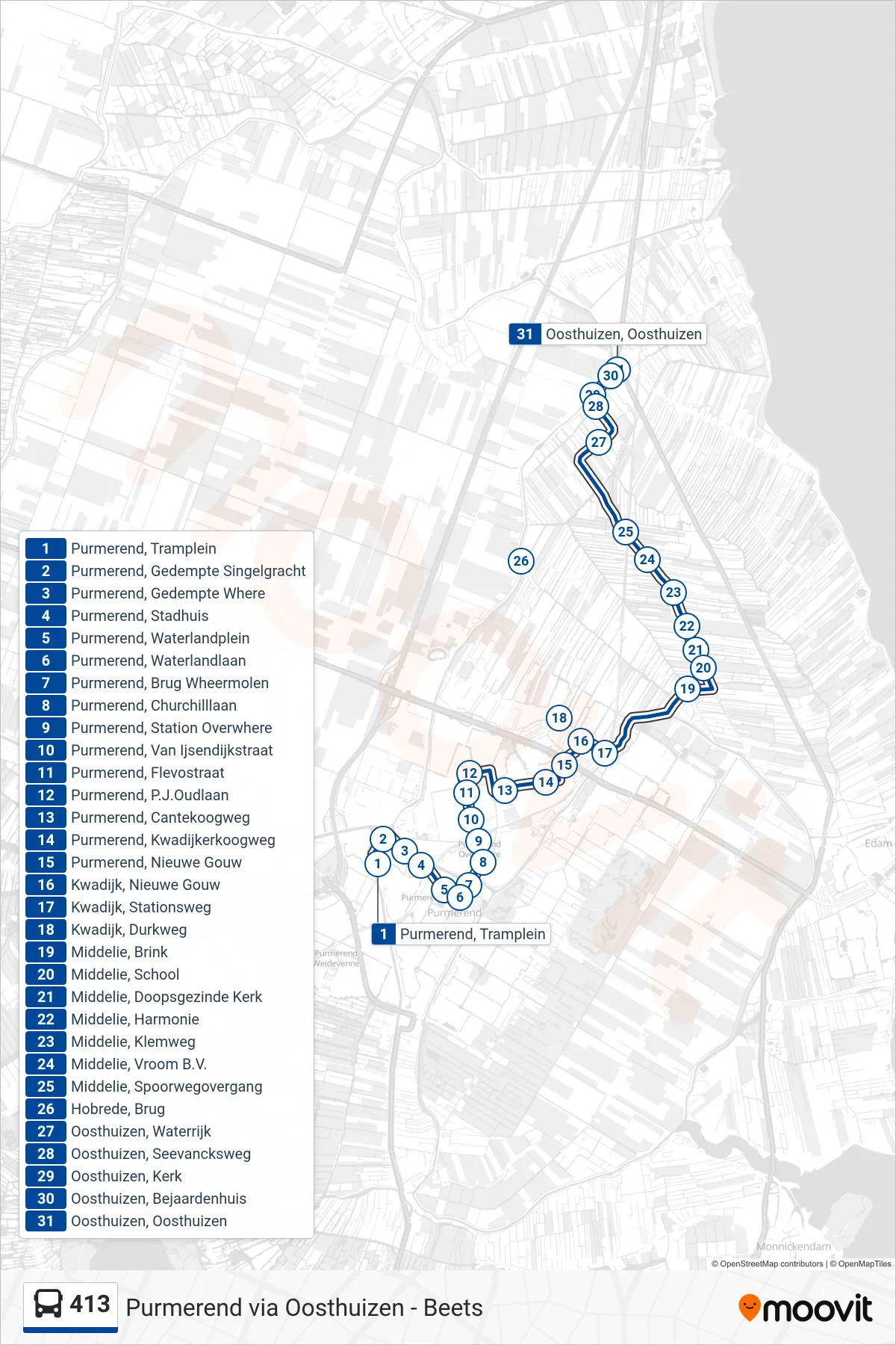 Lijn 413 (bus, Oosthuizen): route en haltes op de kaart