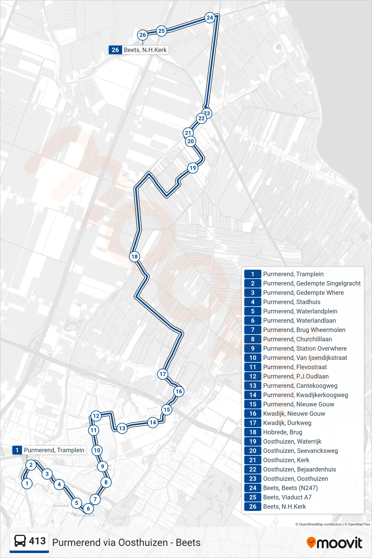 Lijn 413 (bus, Beets): route en haltes op de kaart