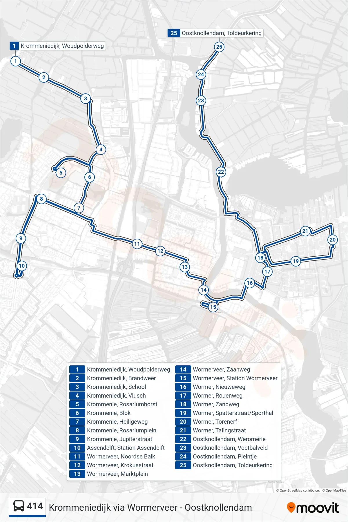 Lijn 414 (bus, Oostknollendam): route en haltes op de kaart