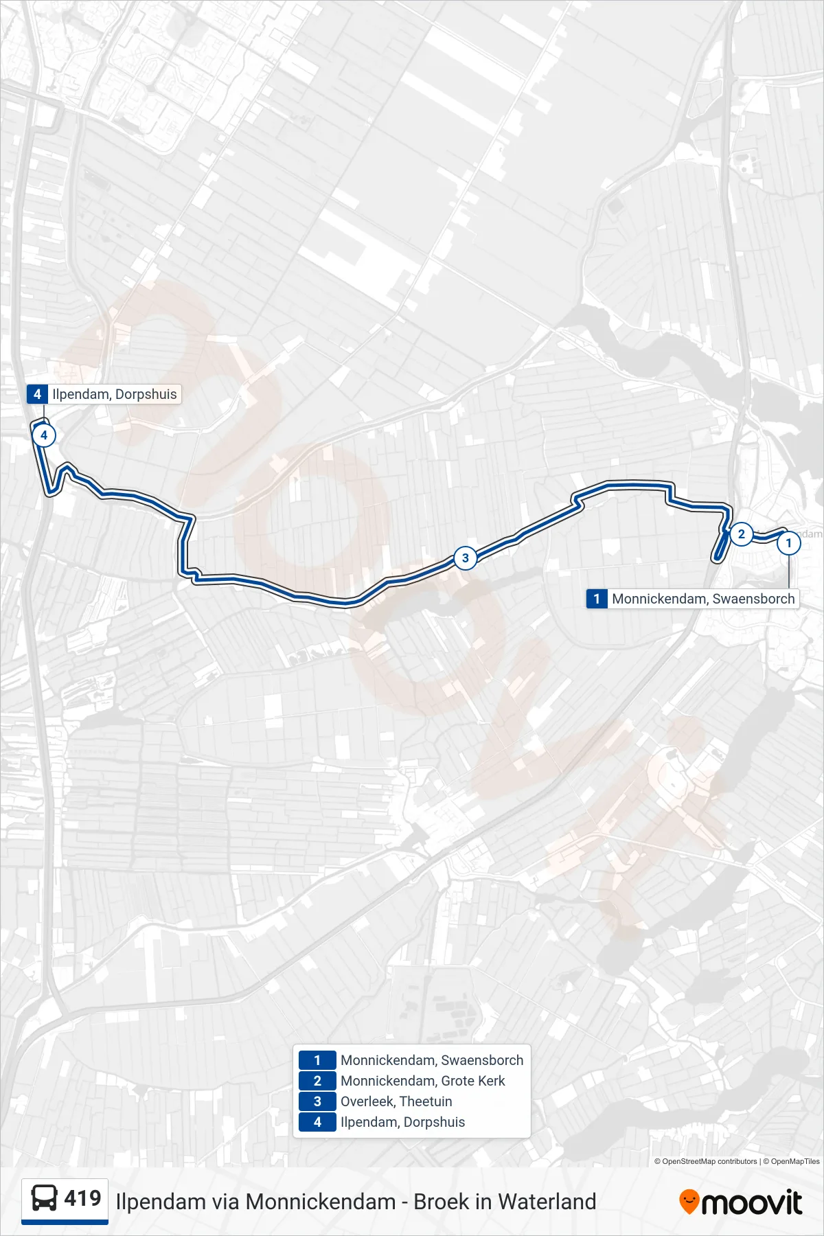 Lijn 419 (bus, Ilpendam): route en haltes op de kaart