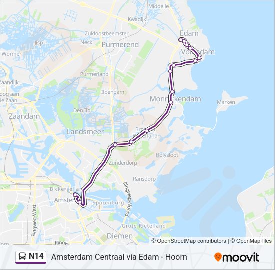 N14 Bus Line Map