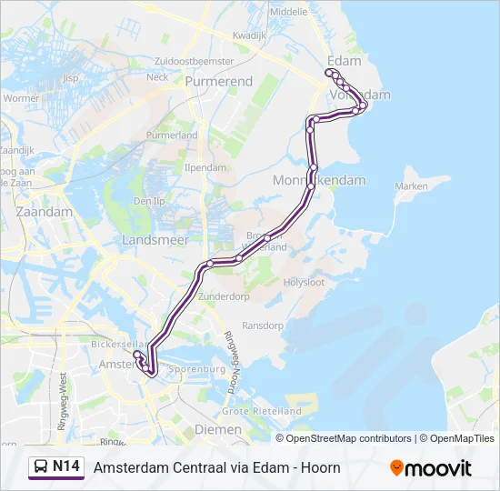 N14 Bus Line Map