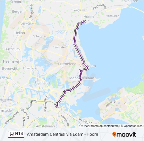 N14 Bus Line Map