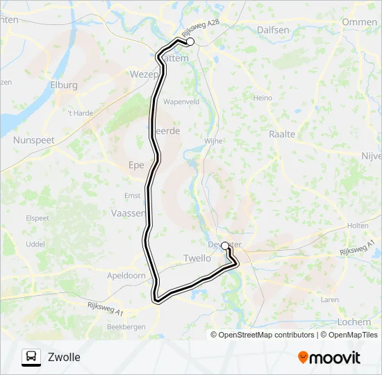 Bus SNELBUS IPV TREIN lijnkaart