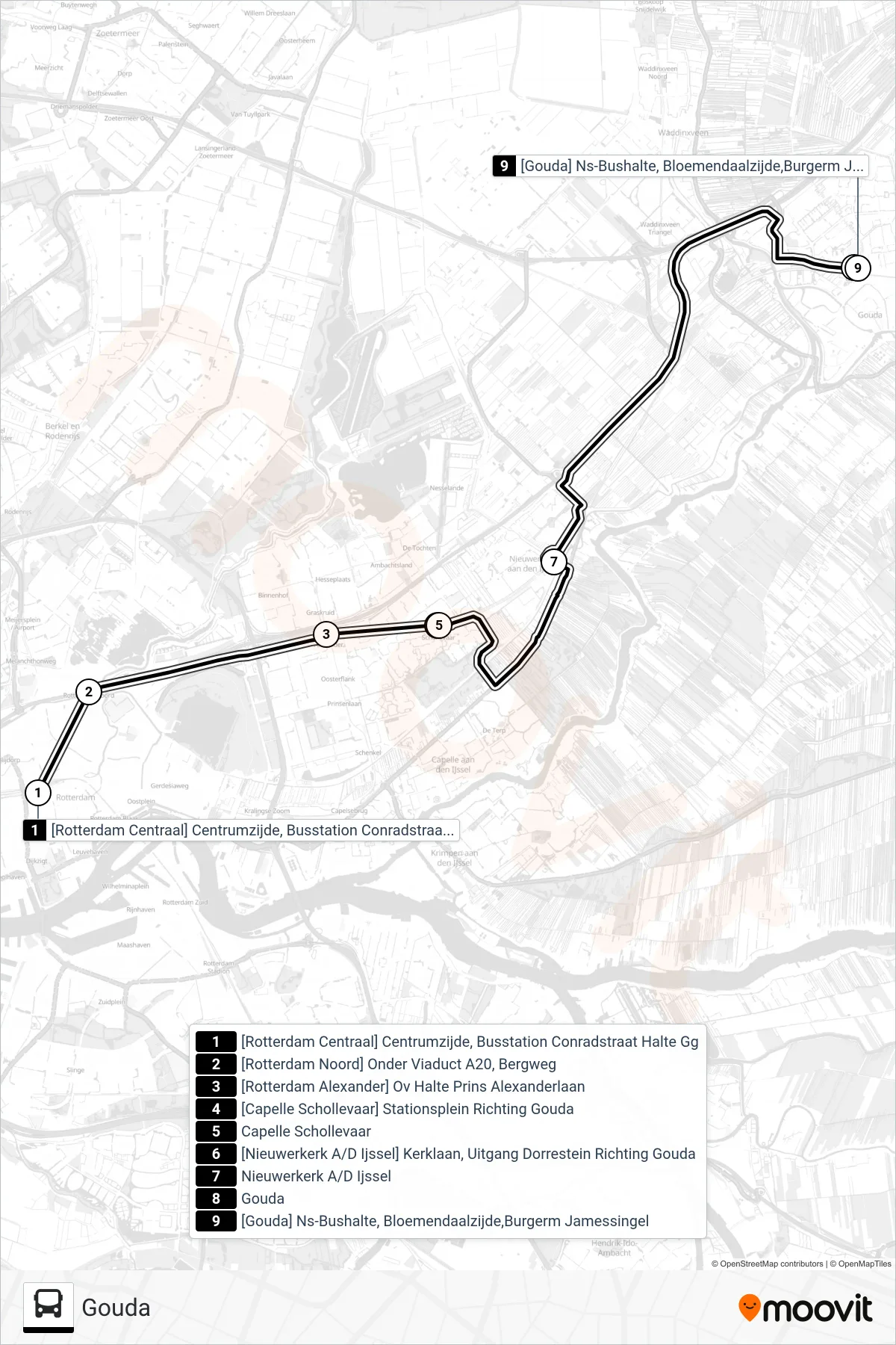 Lijn STOPBUS IPV TREIN (bus, Gouda): route en haltes op de kaart