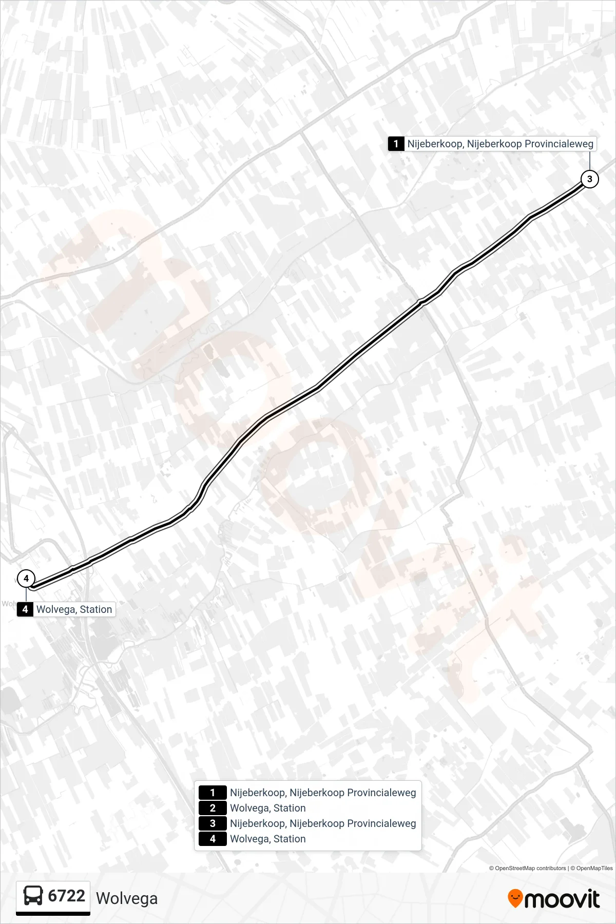 6722 bus Line (Wolvega) route and stops on a map