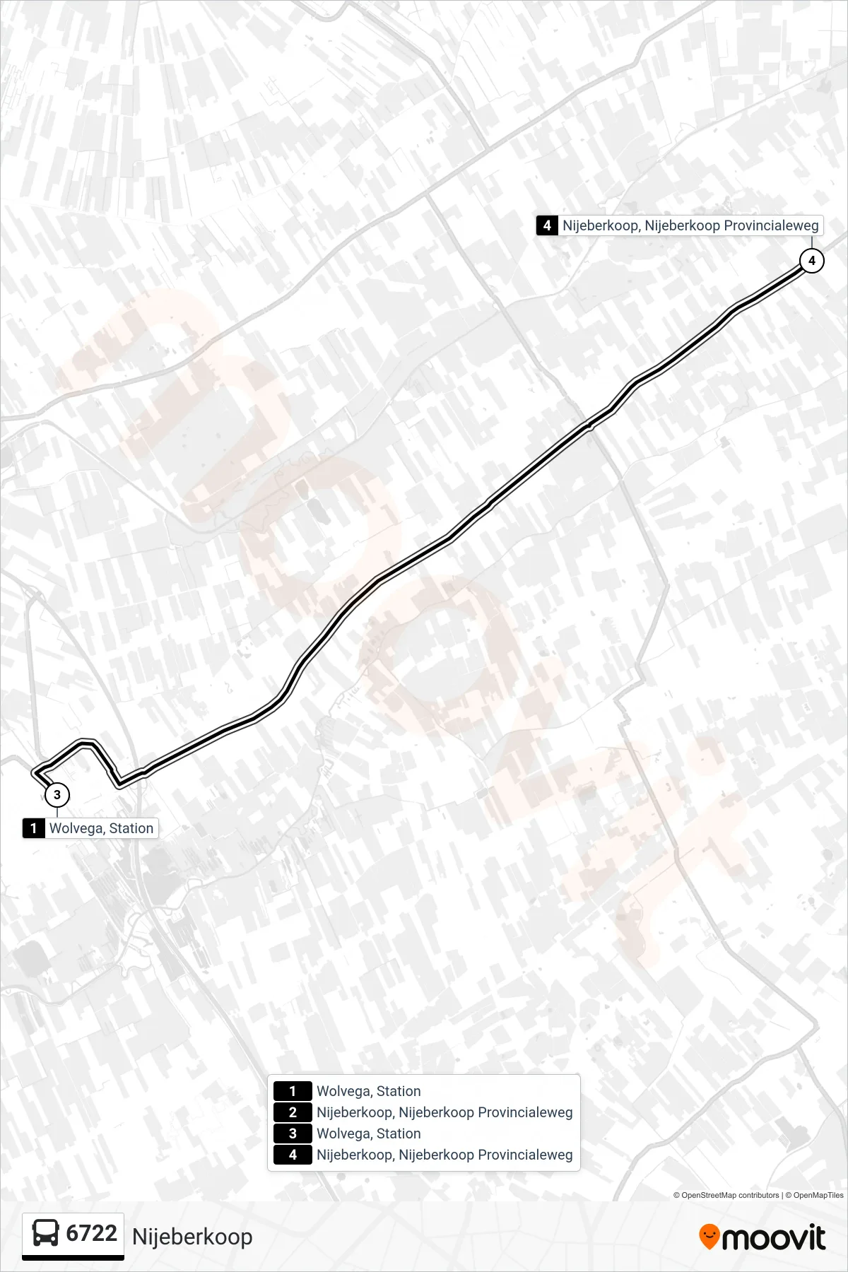 Lijn 6722 (bus, Nijeberkoop): route en haltes op de kaart