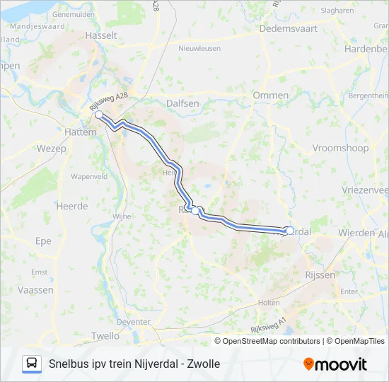 Bus SNELBUS IPV TREIN lijnkaart