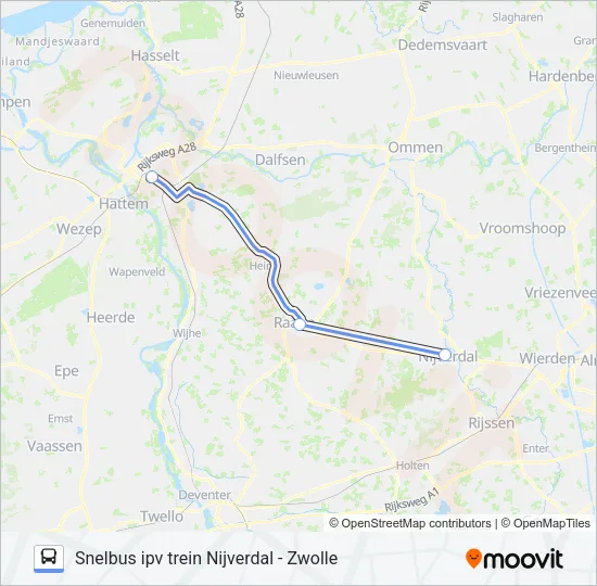 Bus SNELBUS IPV TREIN lijnkaart