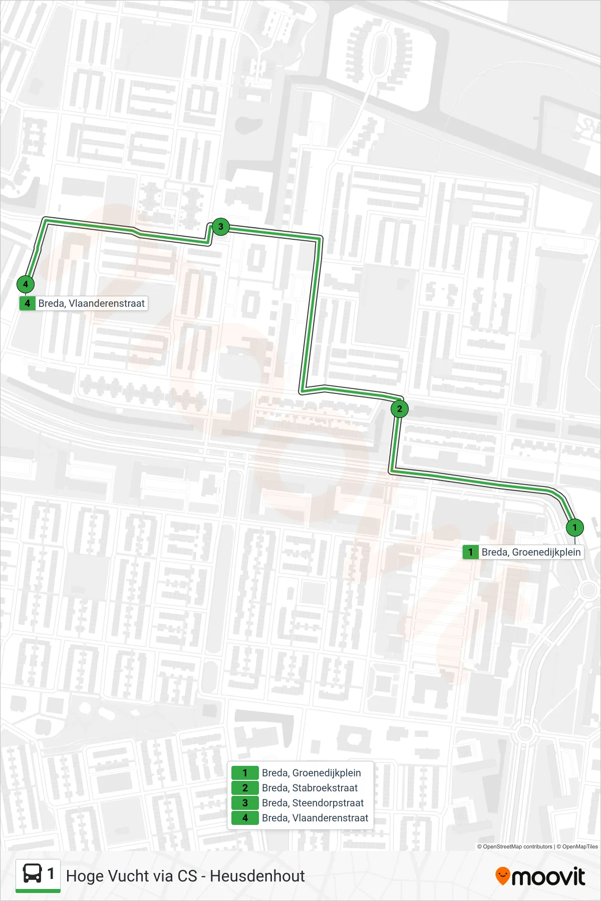 Lijn 1 (bus, Wisselaar): route en haltes op de kaart
