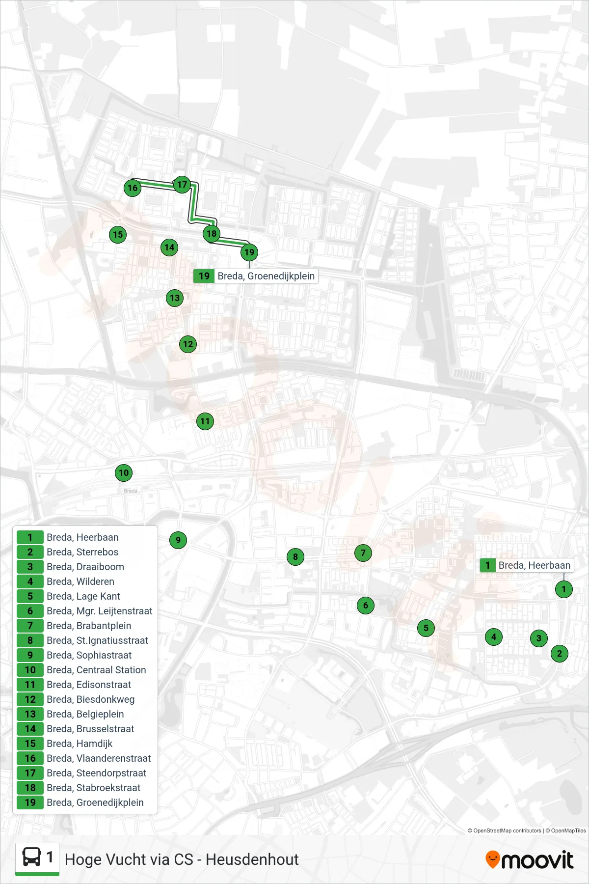 Lijn 1 (bus, Hoge Vucht): route en haltes op de kaart