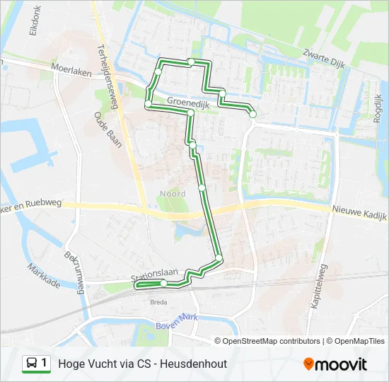 Bus 1 lijnkaart