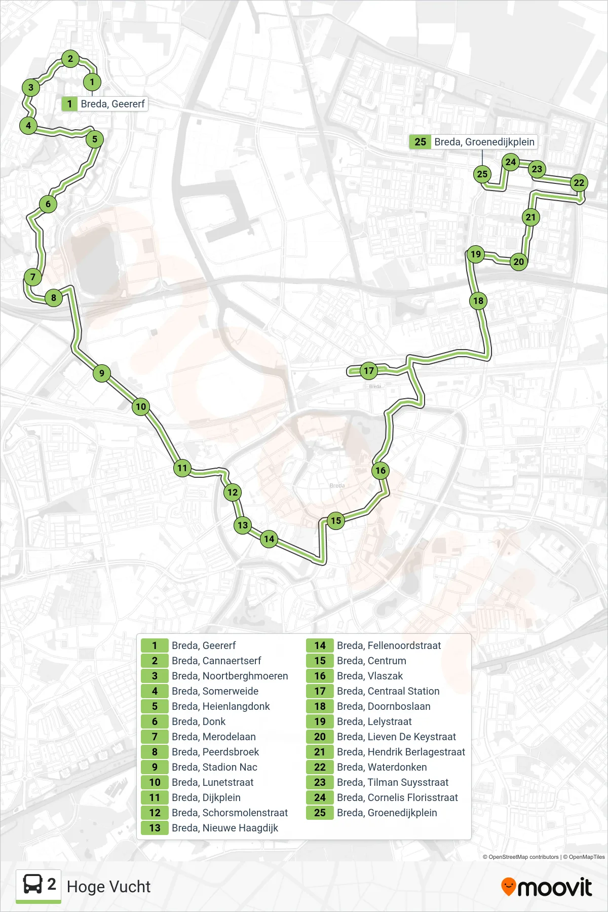 Lijn 2 (bus, Hoge Vucht): route en haltes op de kaart