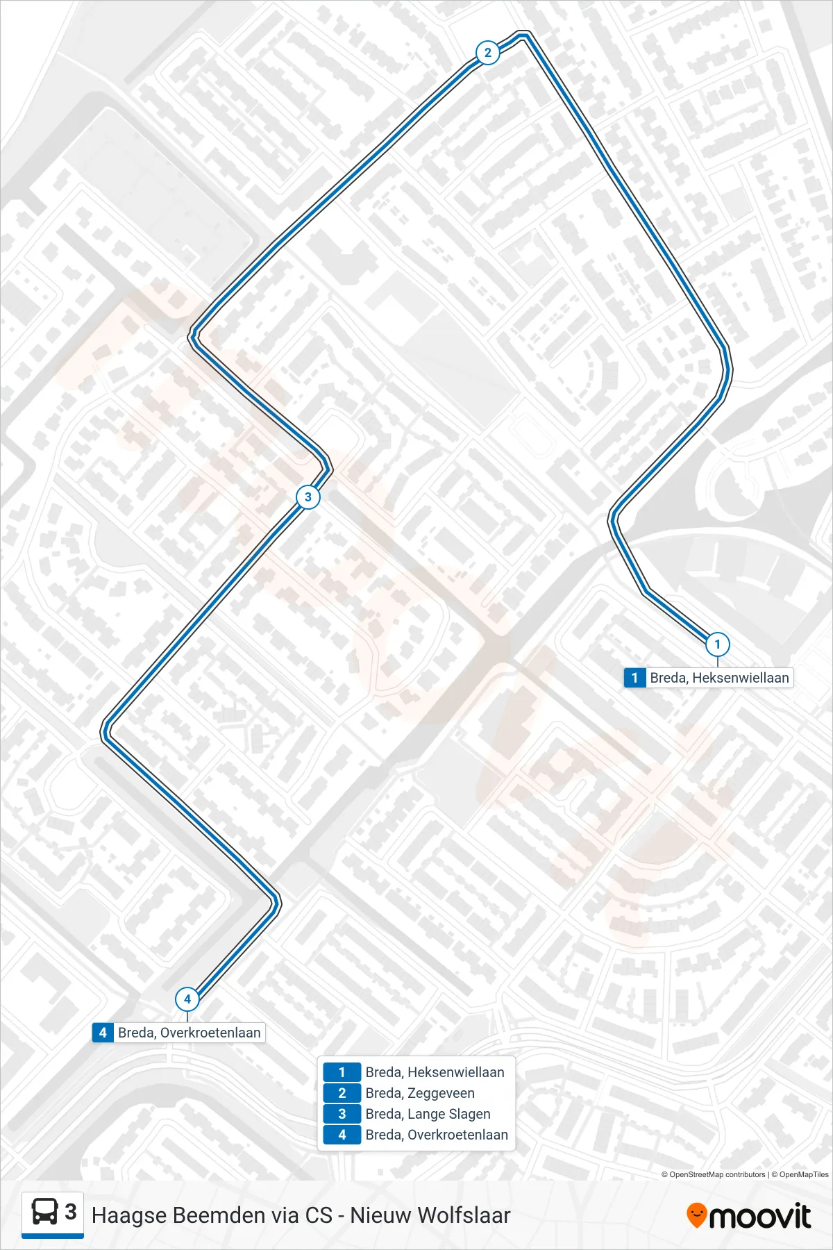 Lijn 3 (bus, Overkroeten): route en haltes op de kaart