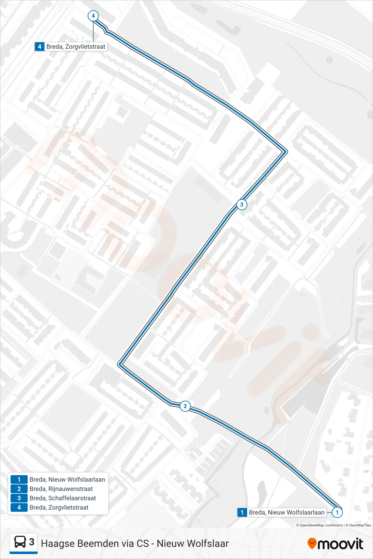 Lijn 3 (bus, Ijpelaar): route en haltes op de kaart