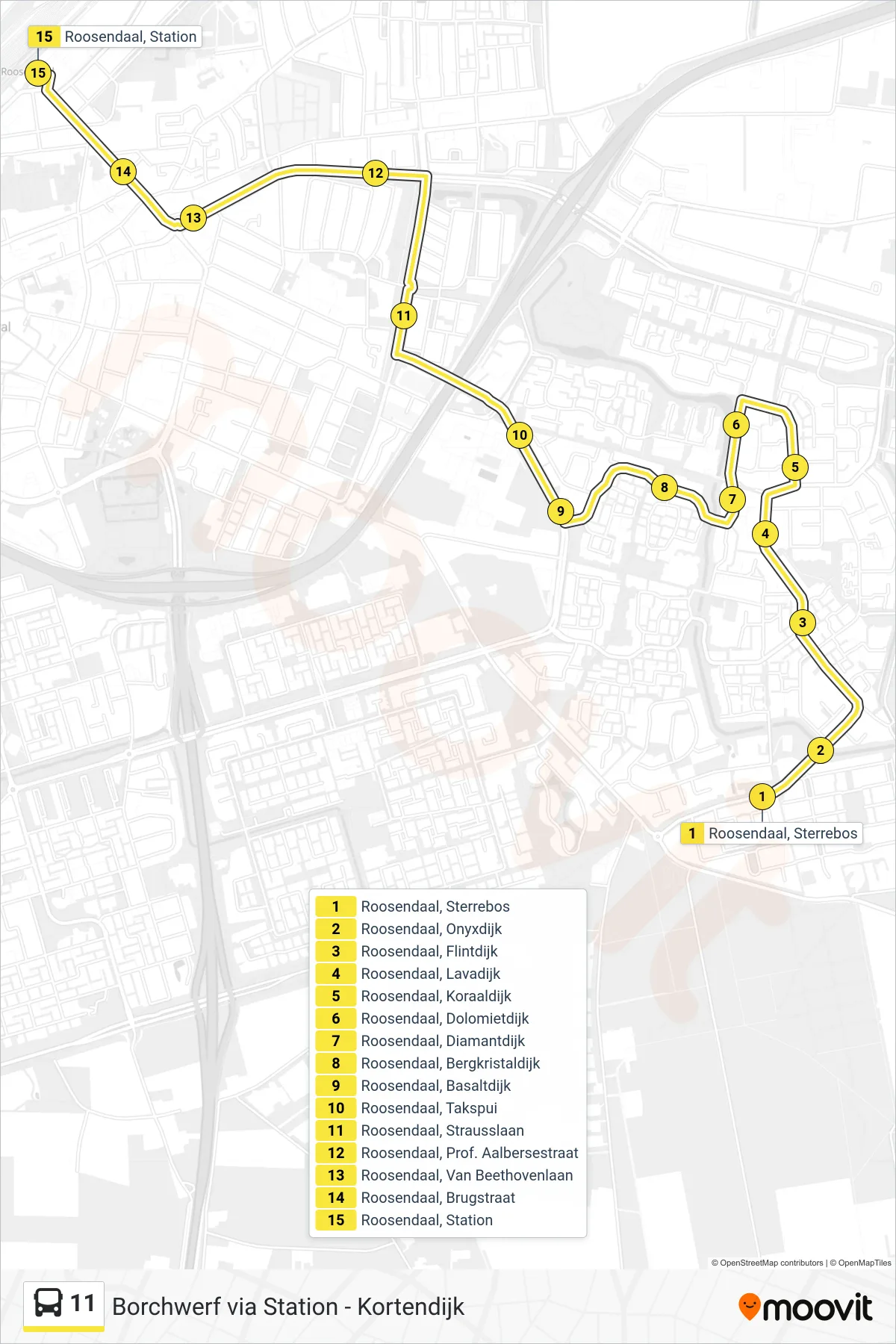 Lijn 11 (bus, Station): route en haltes op de kaart