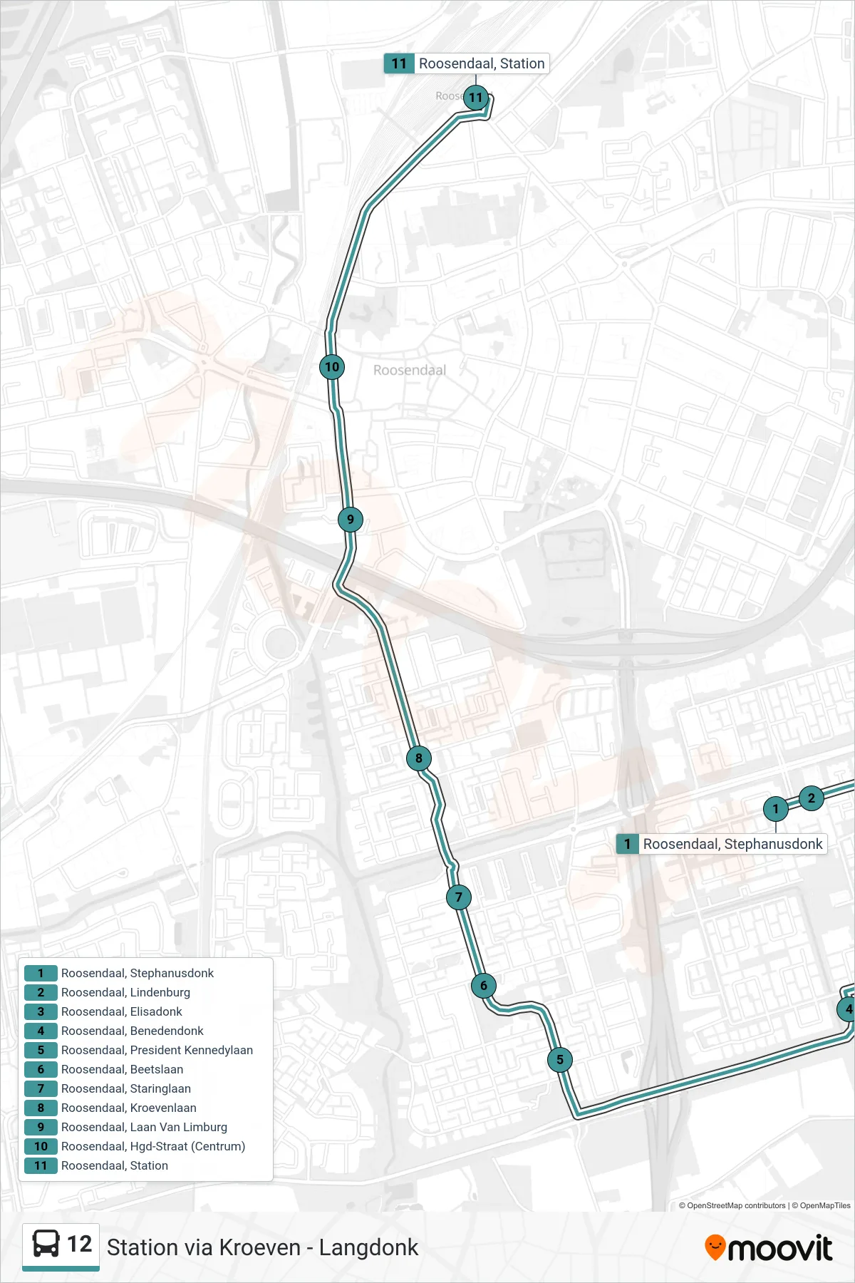 Lijn 12 (bus, Station): route en haltes op de kaart