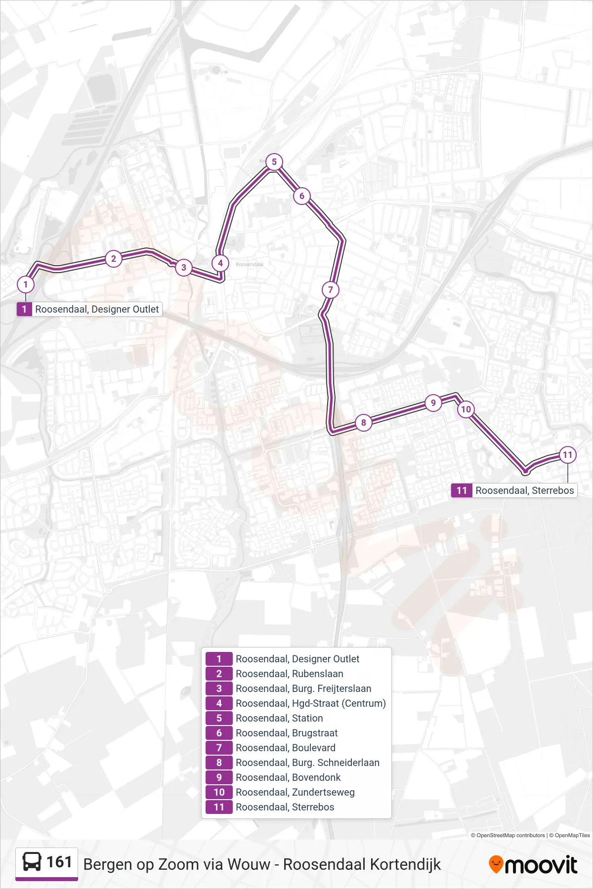 161 bus Line (Kortendijk) route and stops on a map