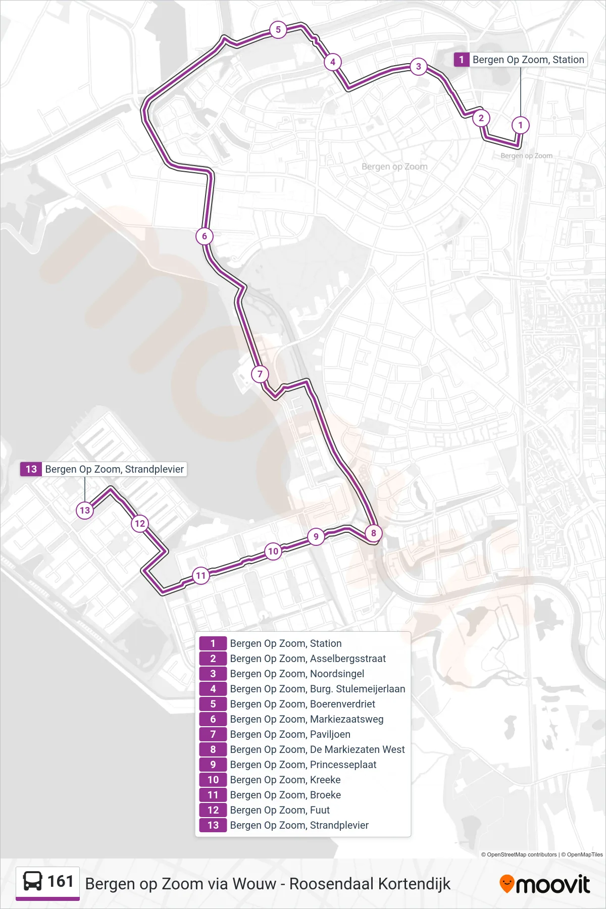 161 bus Line (Bergse Plaat) route and stops on a map