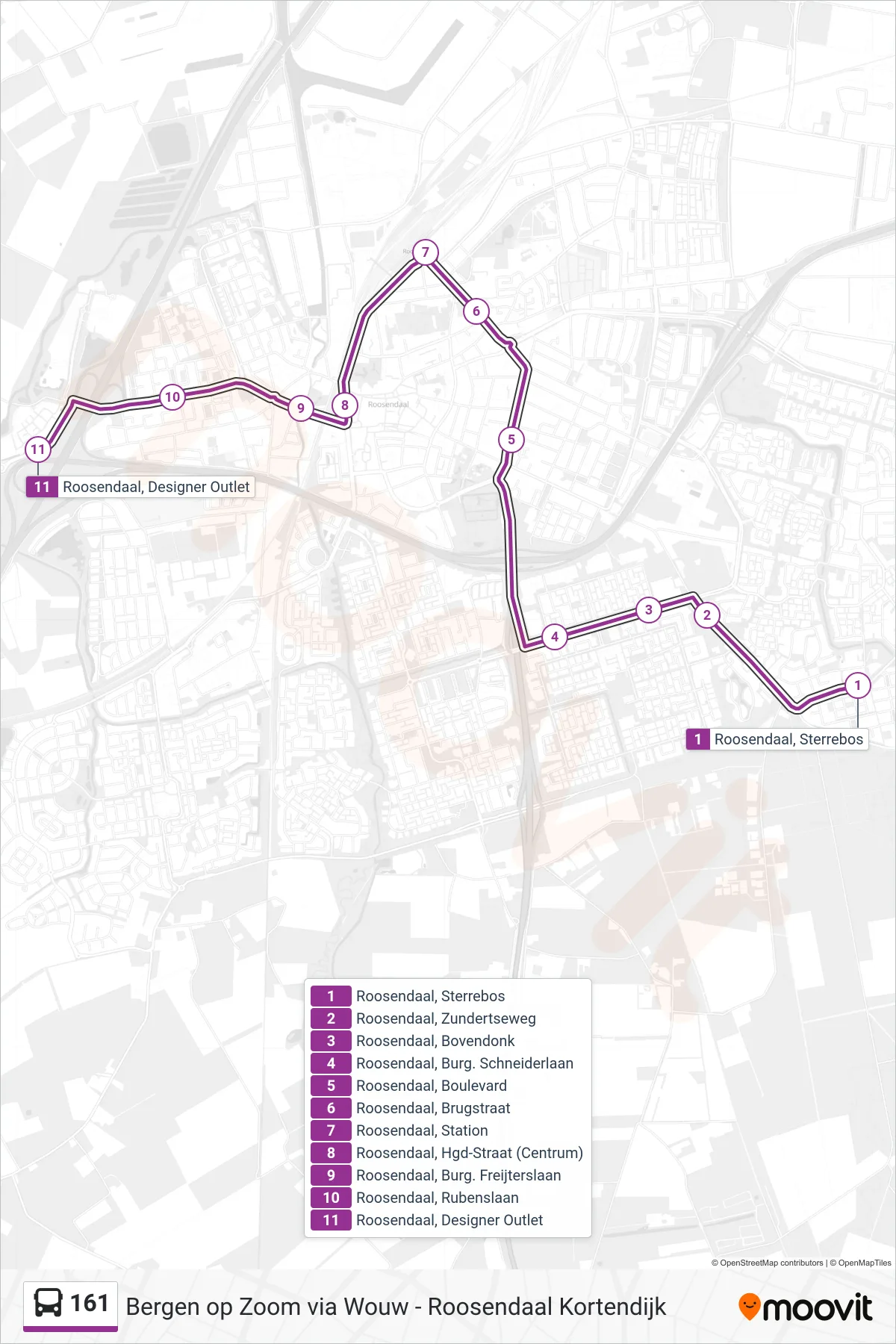 Lijn 161 (bus, Designer Outlet): route en haltes op de kaart