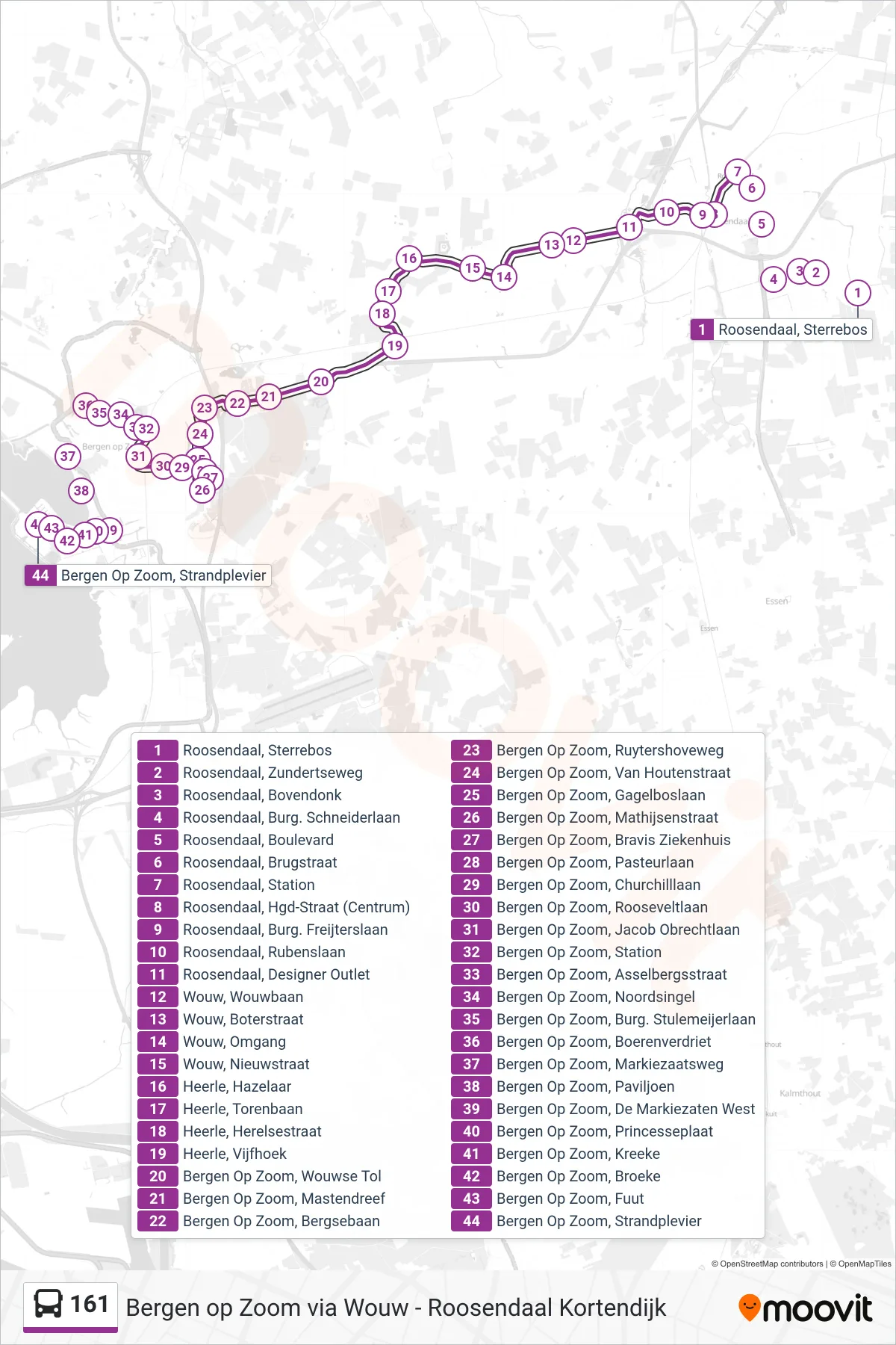 Lijn 161 (bus, Bergen Op Zoom): route en haltes op de kaart