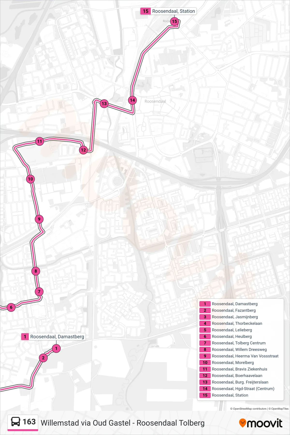 Lijn 163 (bus, Station): route en haltes op de kaart