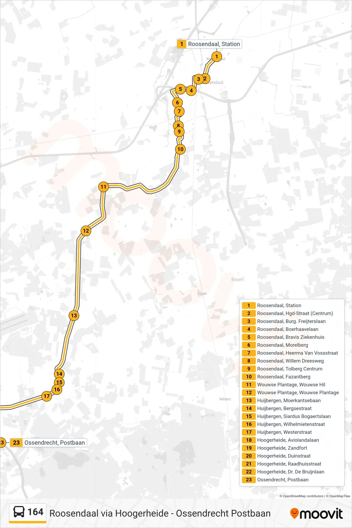 Lijn 164 (bus, Hoogerheide): route en haltes op de kaart