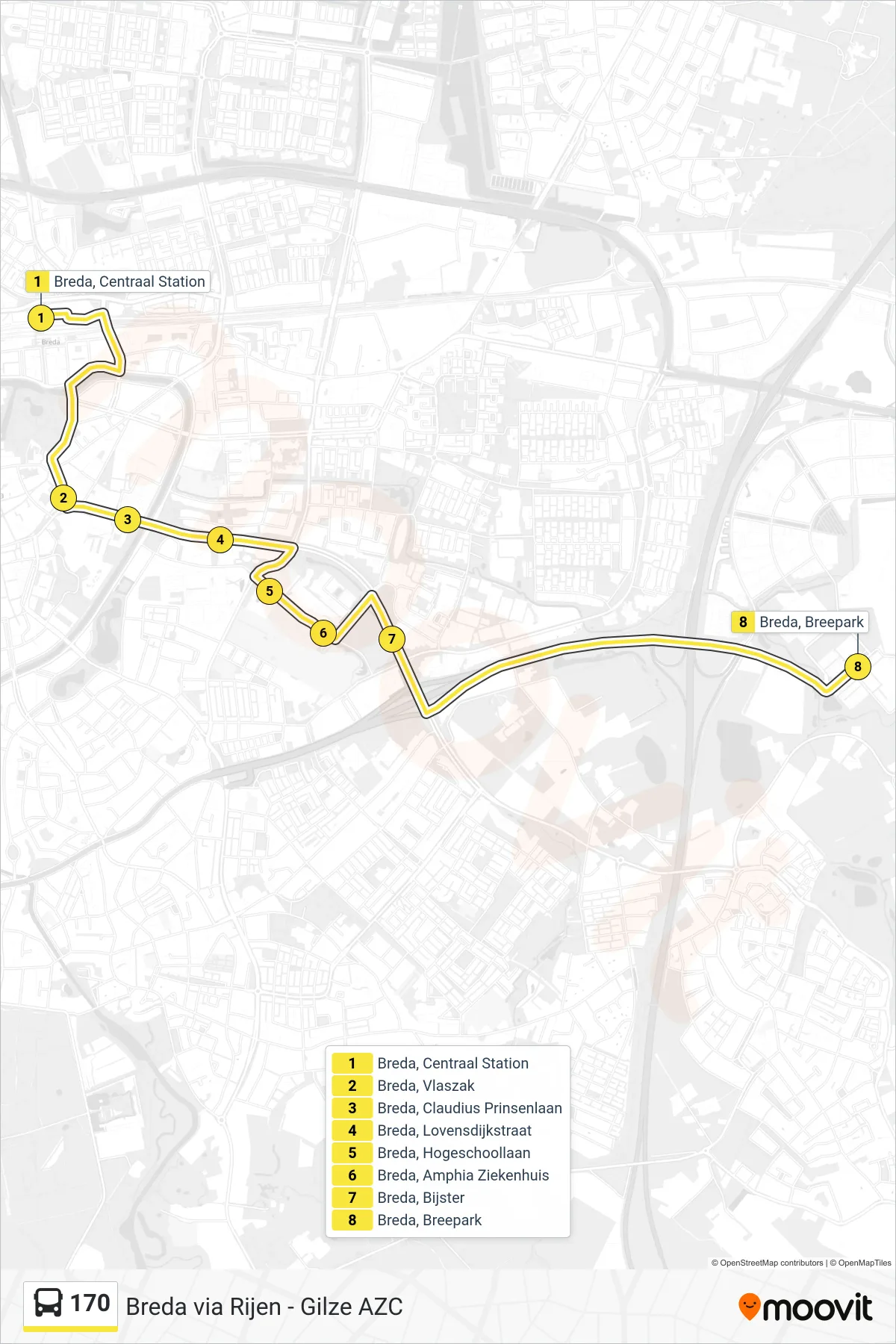 Lijn 170 (bus, Breepark): route en haltes op de kaart
