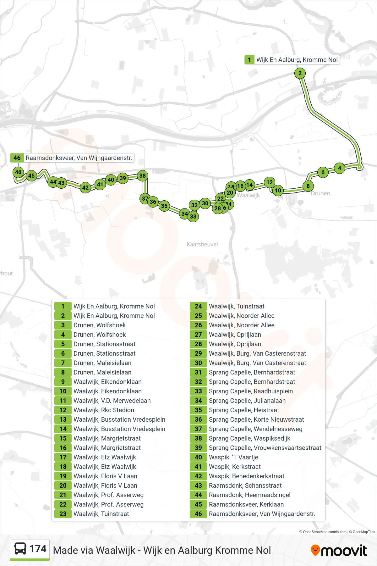 Lijn 174 (bus, Raamsdonksveer): route en haltes op de kaart
