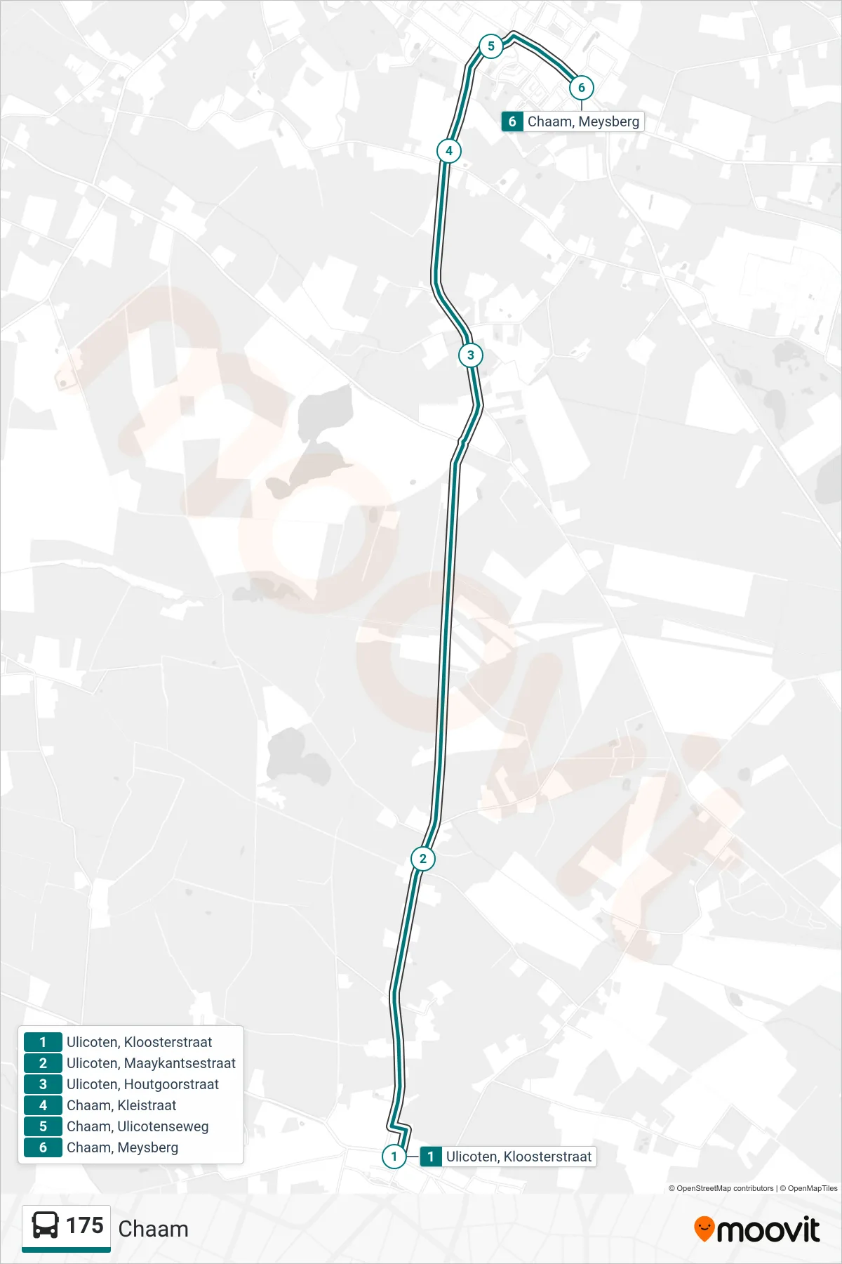 Lijn 175 (bus, Chaam): route en haltes op de kaart