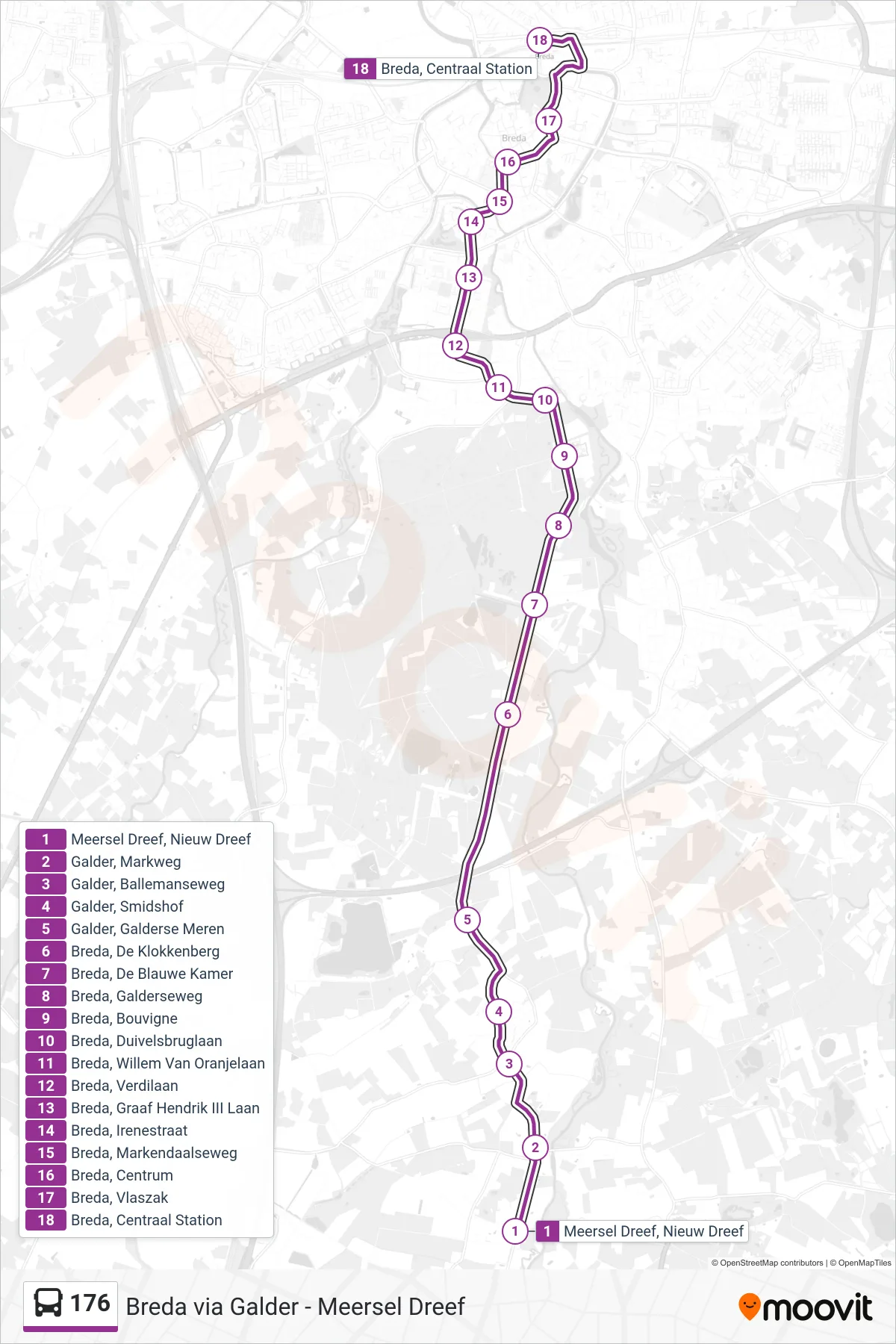 Lijn 176 (bus, Breda): route en haltes op de kaart