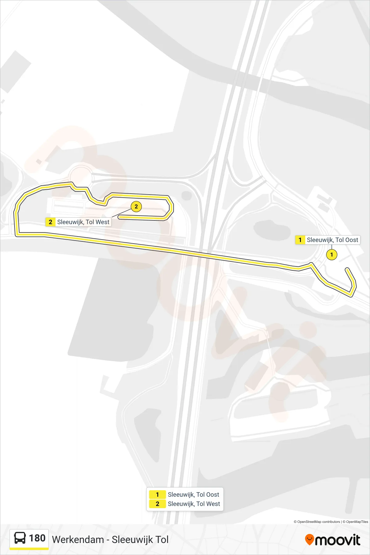 180 bus Line (Werkendam) route and stops on a map