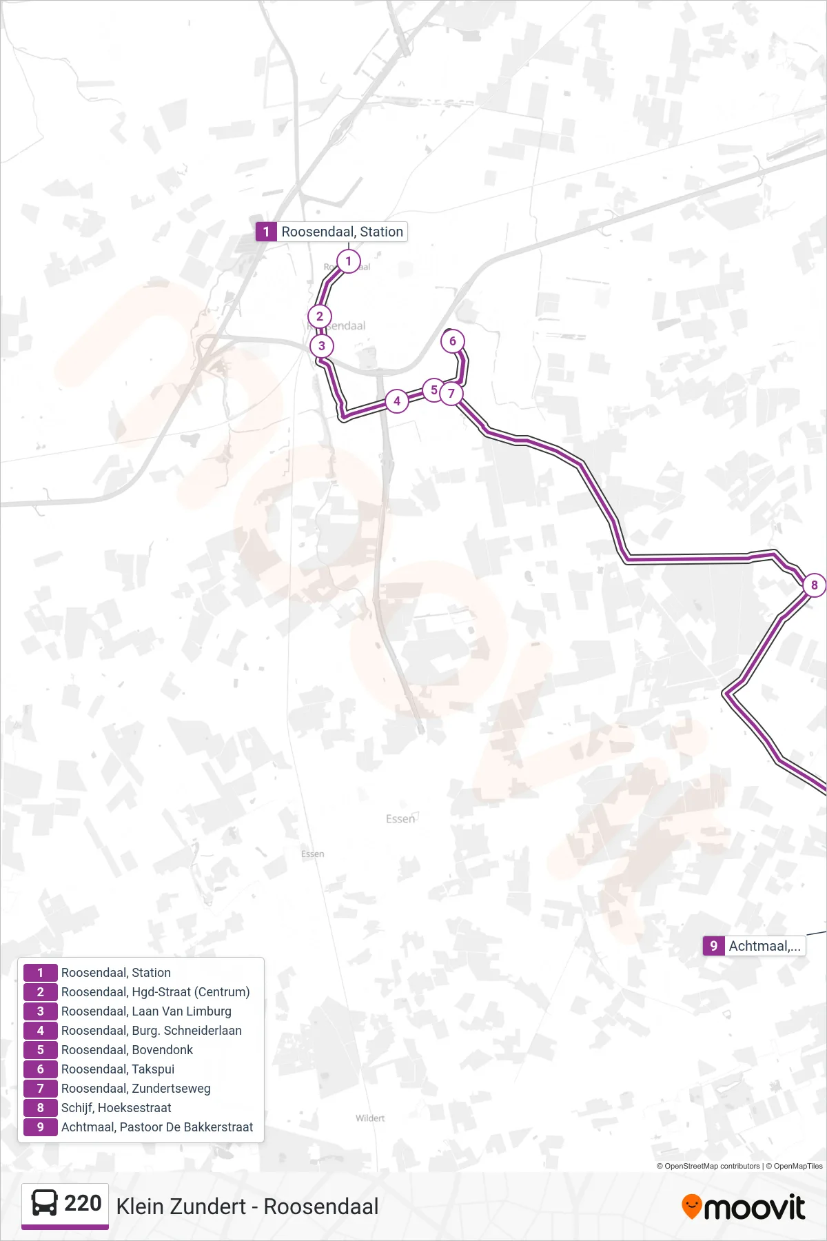 Lijn 220 (bus, Achtmaal): route en haltes op de kaart