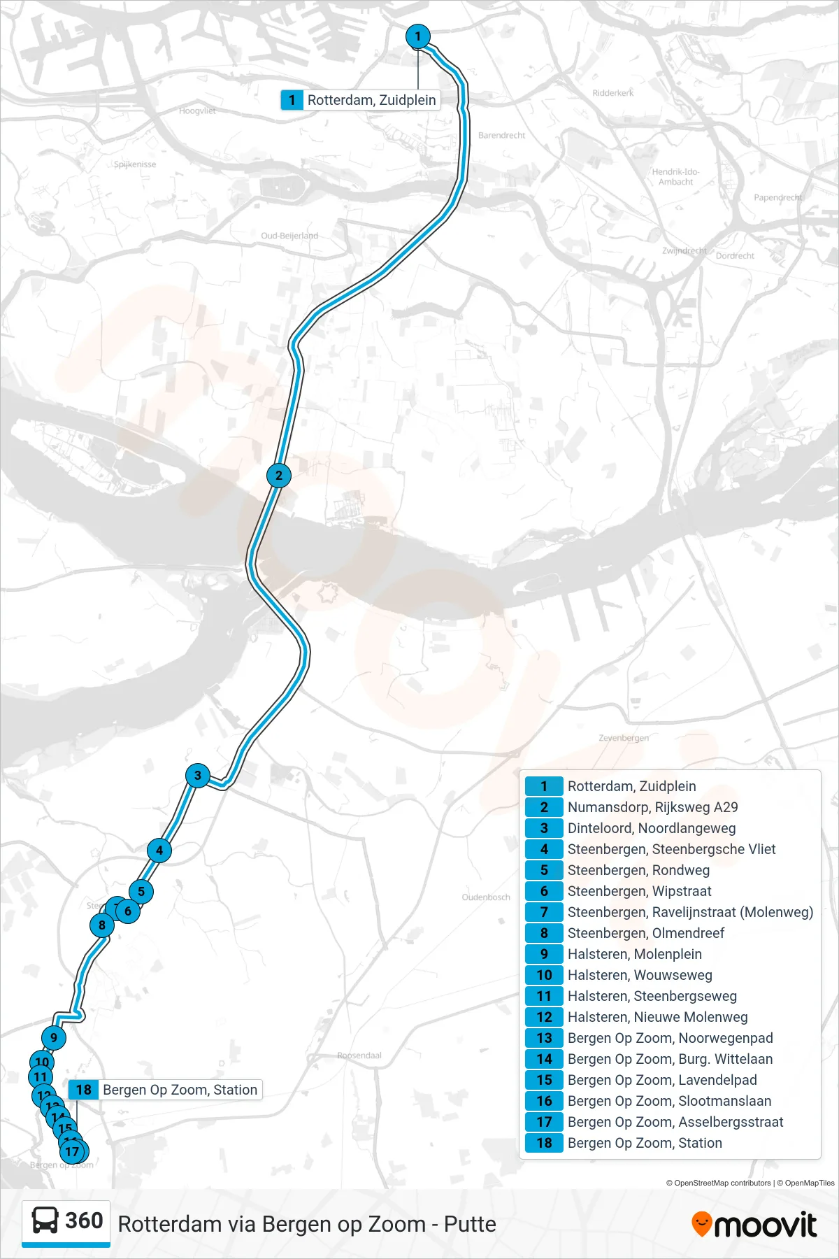 Lijn 360 (bus, Bergen Op Zoom): route en haltes op de kaart