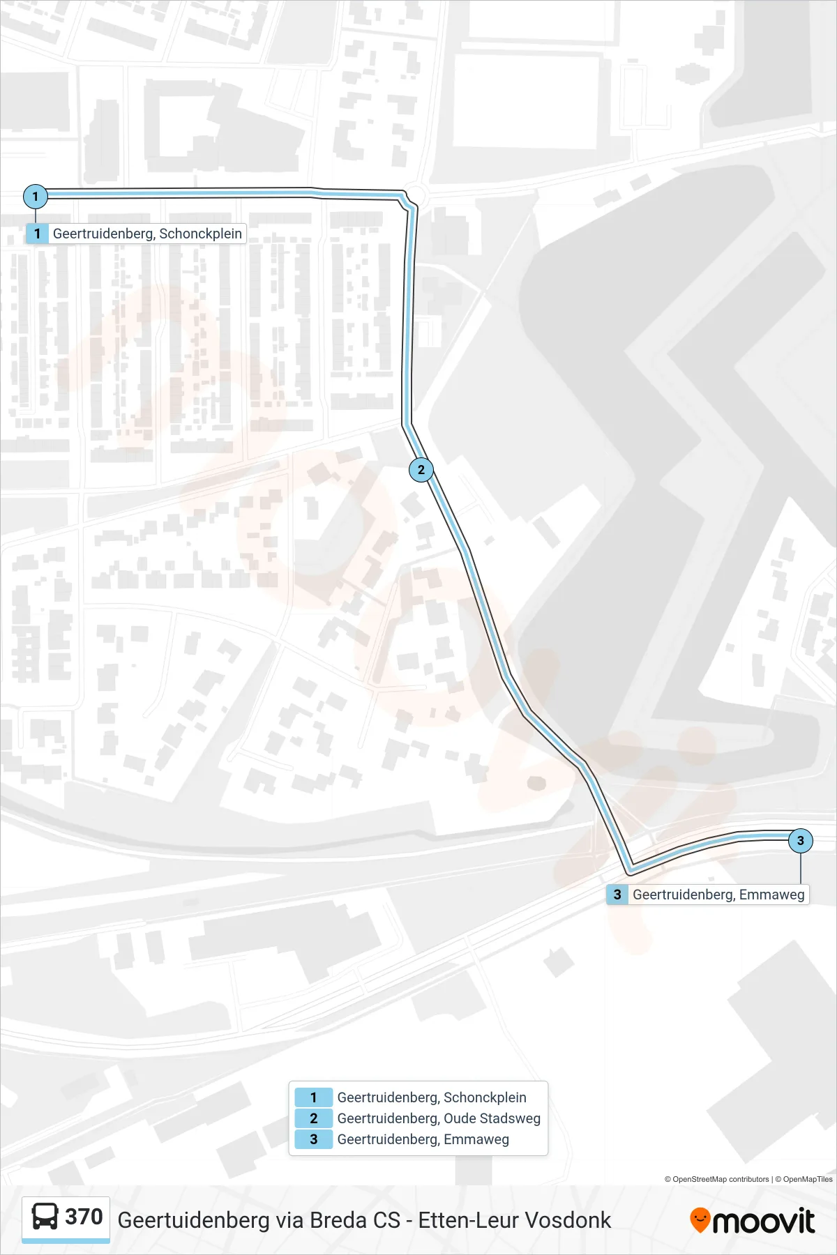 Lijn 370 (bus, Etten-Leur): route en haltes op de kaart