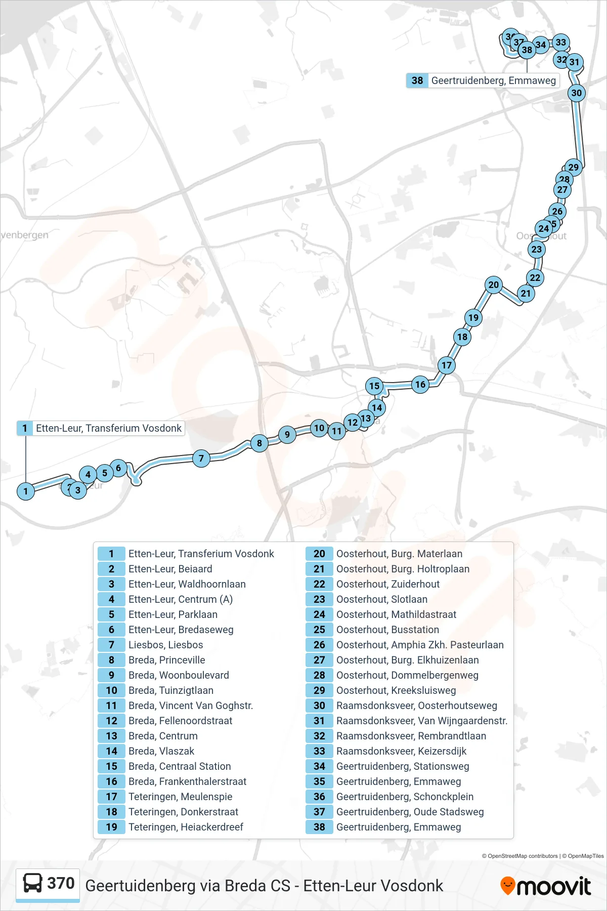 Lijn 370 (bus, Geertruidenberg): route en haltes op de kaart