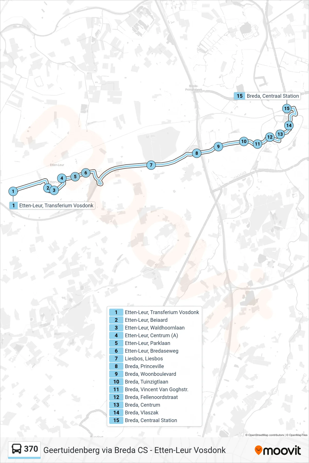 Lijn 370 (bus, Breda): route en haltes op de kaart