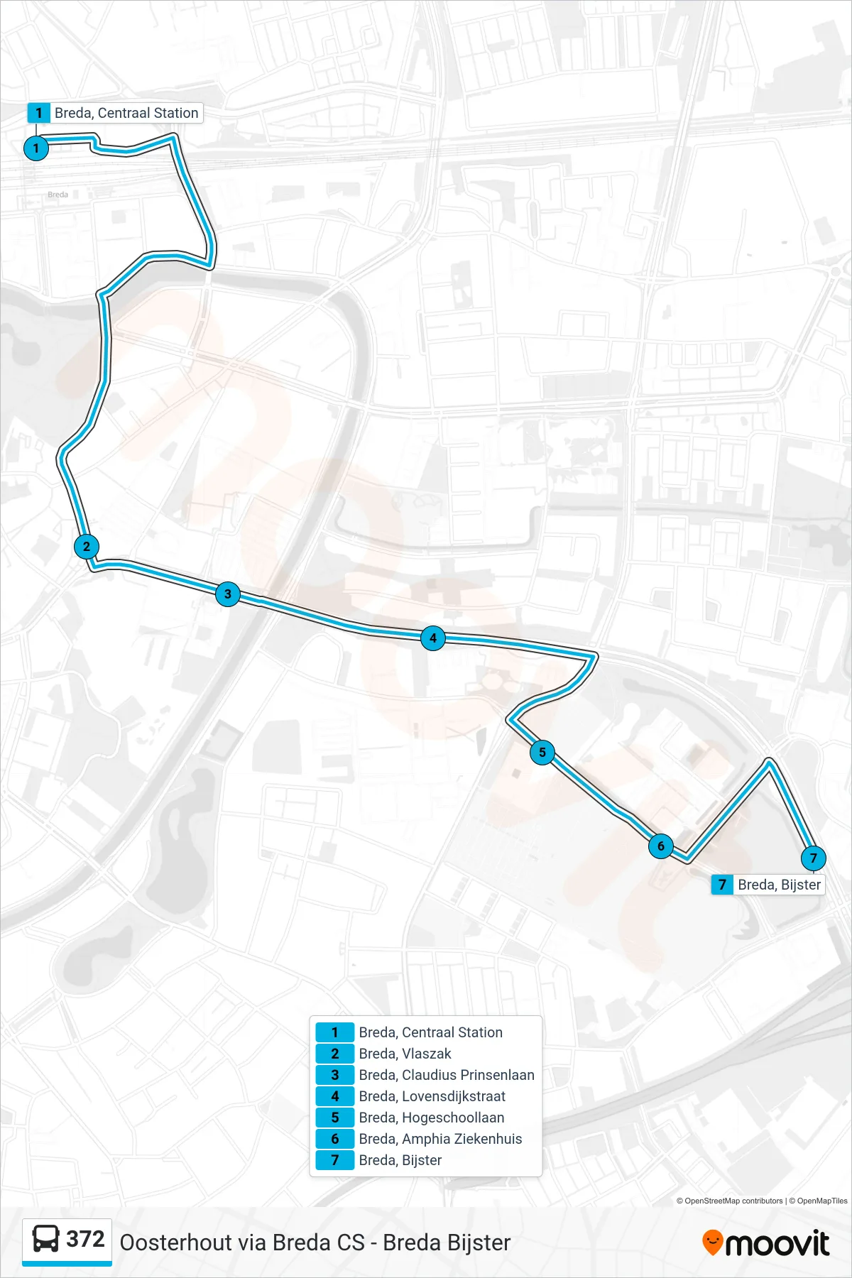 372 bus Line (Bijster) route and stops on a map
