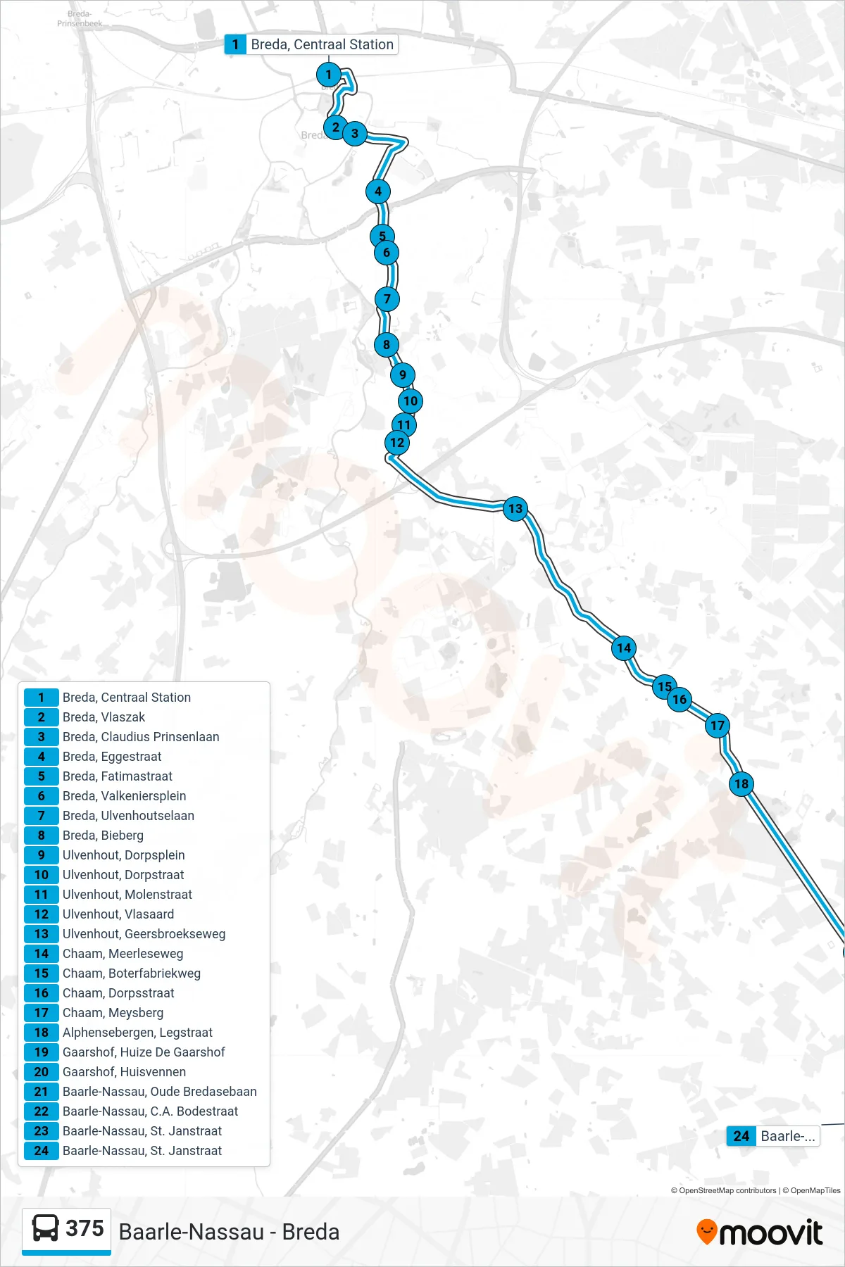 Lijn 375 (bus, Baarle-Nassau): route en haltes op de kaart