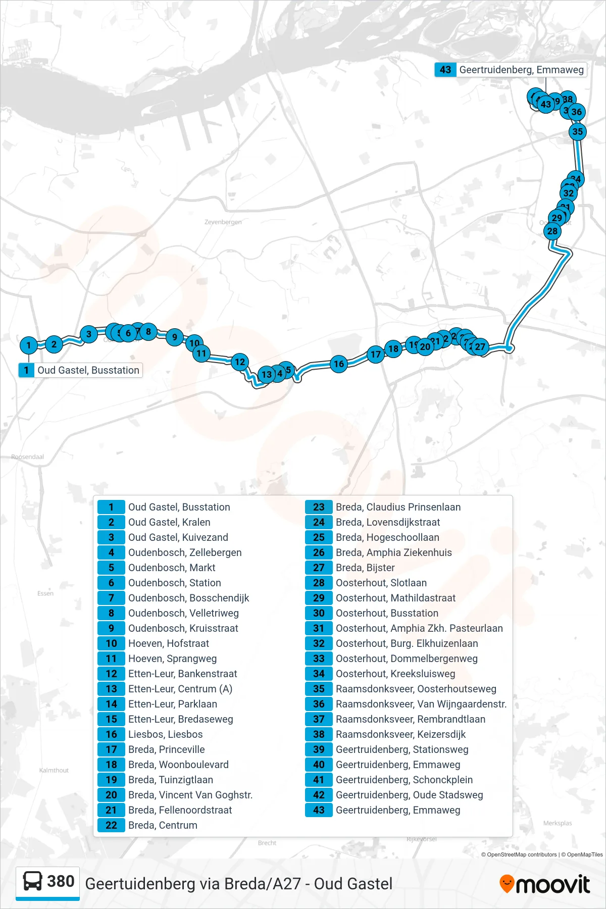 Lijn 380 (bus, Geertruidenberg): route en haltes op de kaart
