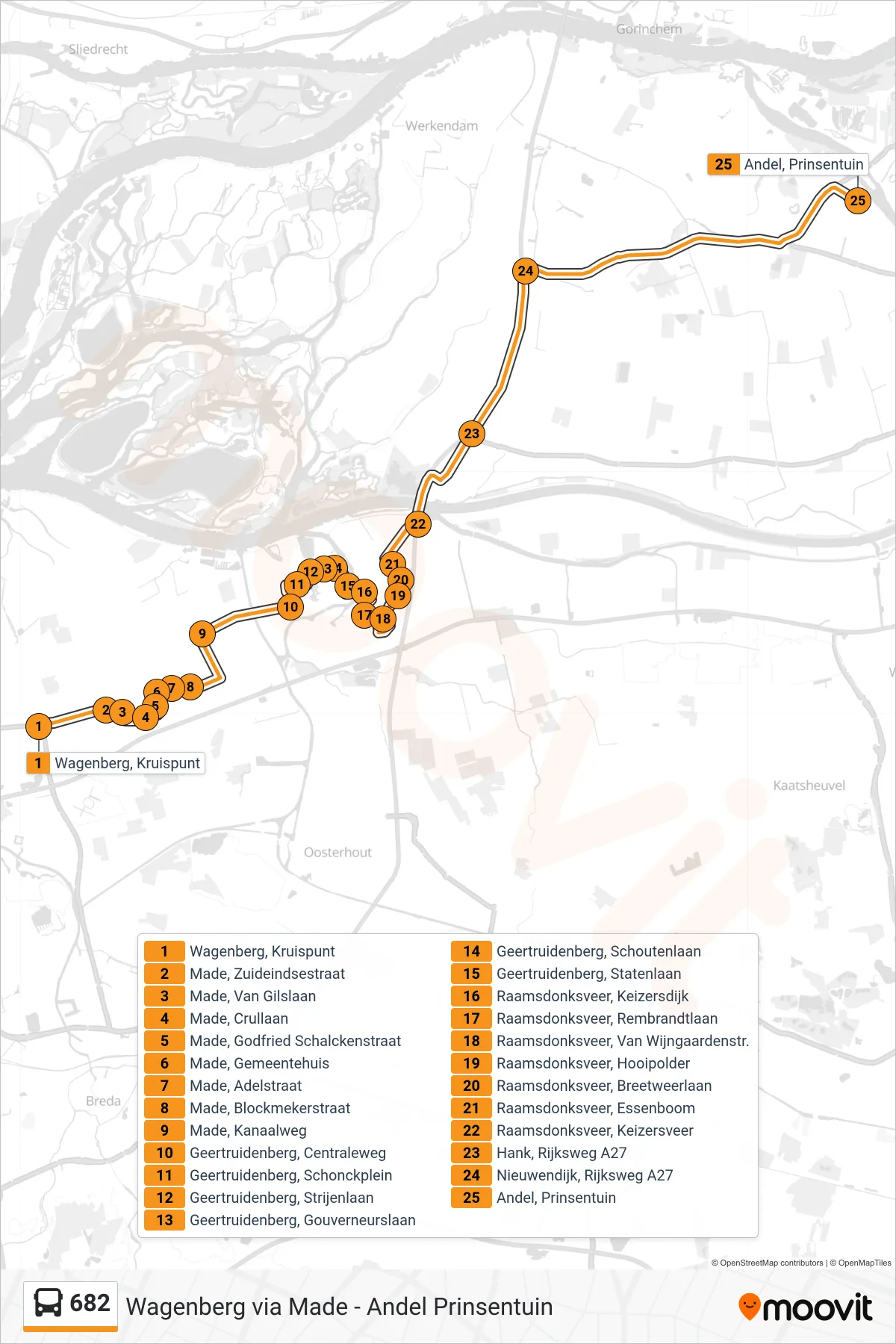 Lijn 682 (bus, Andel Prinsentuin): route en haltes op de kaart