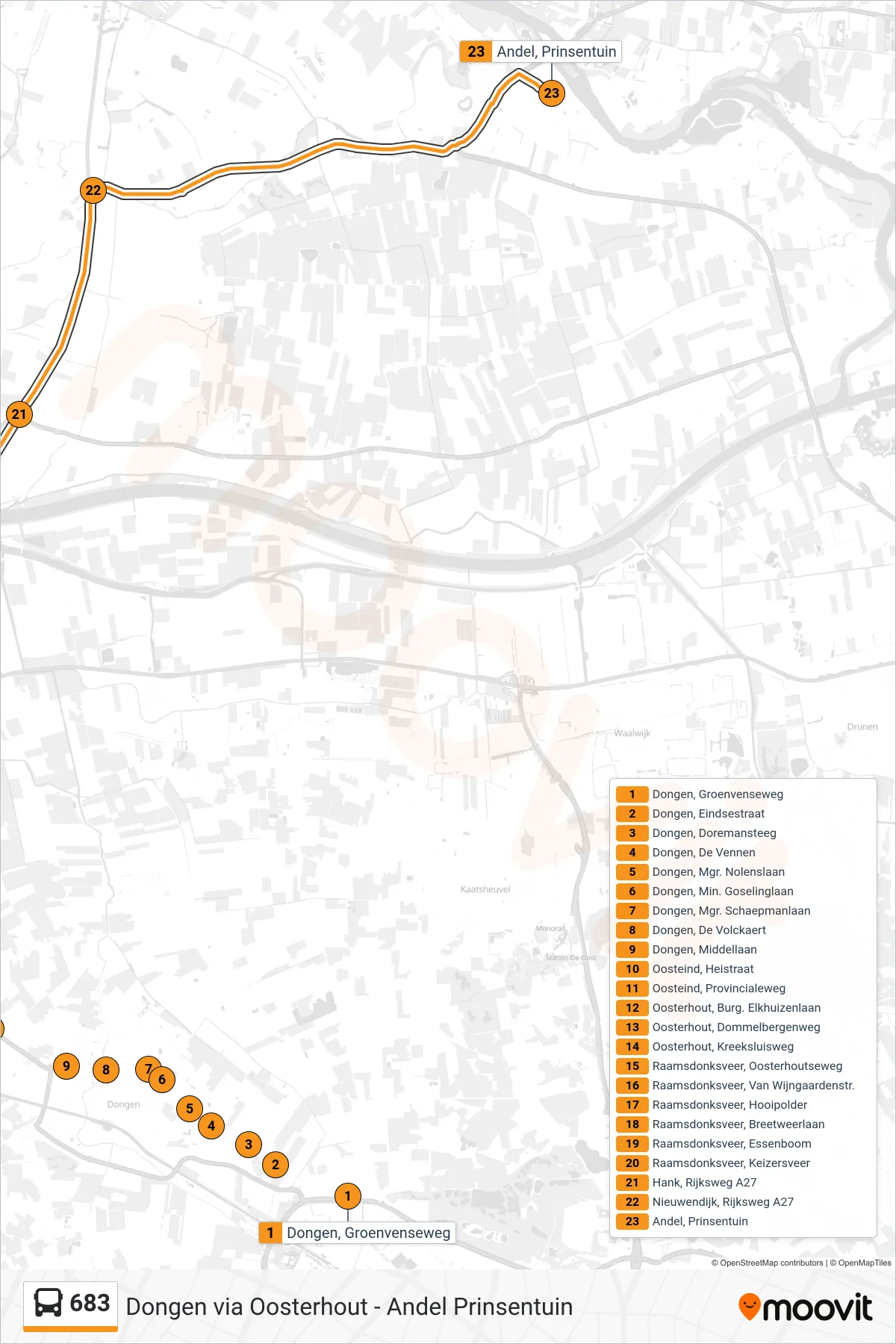 683 bus Line (Andel Prinsentuin) route and stops on a map