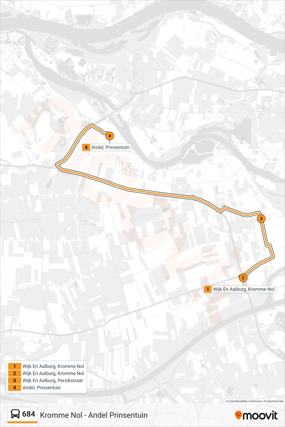 Lijn 684 (bus, Andel Prinsentuin): route en haltes op de kaart