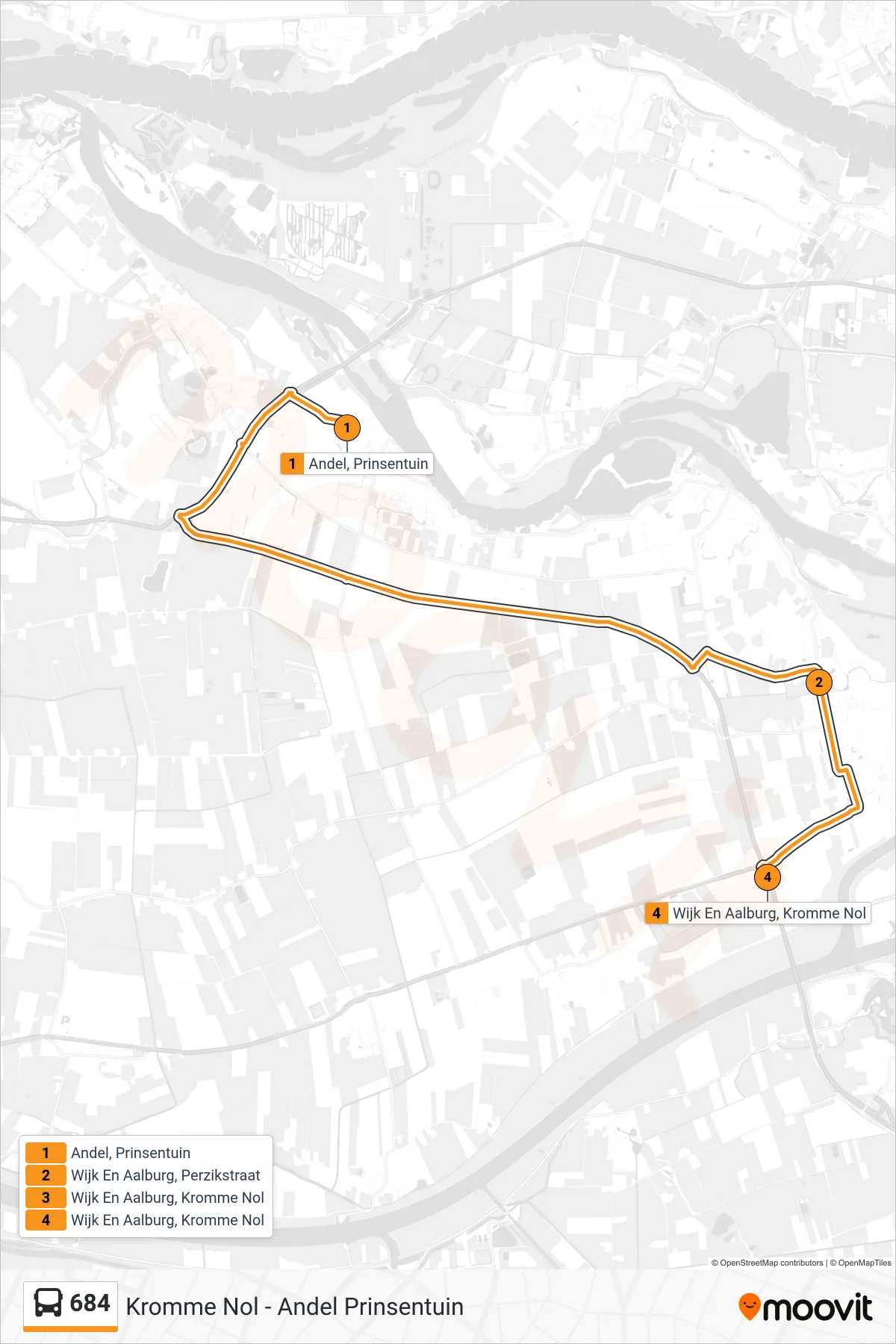 684 bus Line (Wijk En Aalburg) route and stops on a map